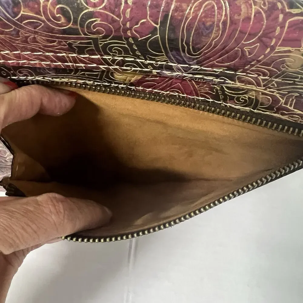 Patricia Nash Athena Italian Leather Clutch Bag iPad Case Metallic Paisley 10x8